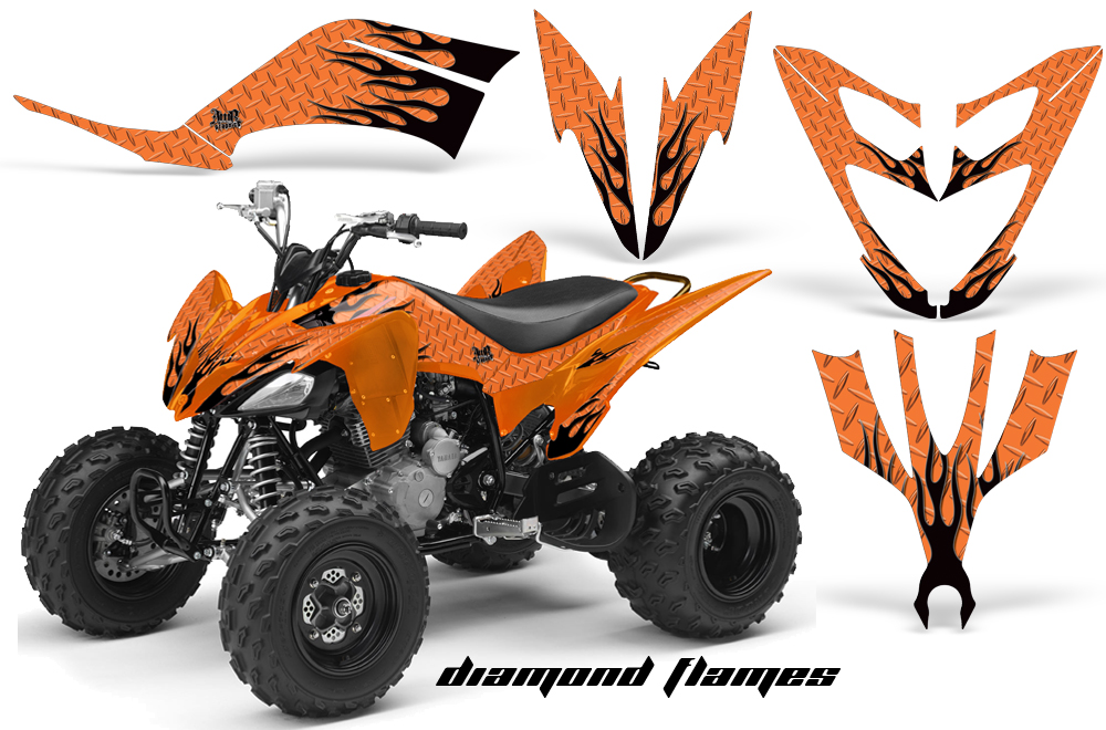 Yamaha Raptor 250 Graphics DiamondFlame Black OrangeBG